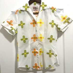 Vintage LEVIS 1960s cotton pearl snap western daisy shirt
